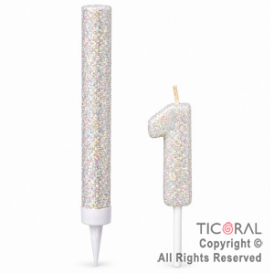 SET BENGALA Y VELA NUMERAL NUMERO 1 CON GIBRE BLANCO